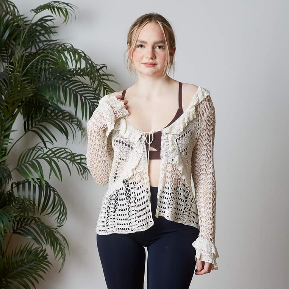 Vintage 80s Kroshetta Crochet Sweater Cardigan XL